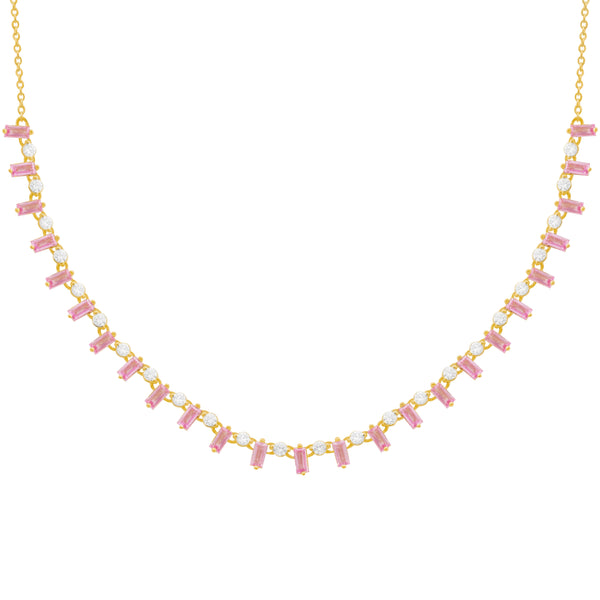 14K GOLD DIAMOND PINK SAPPHIRE KENNEDY NECKLACE