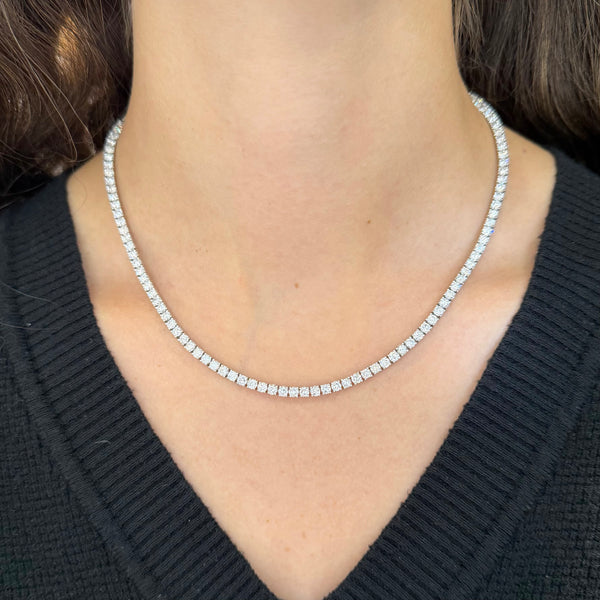 14K GOLD 13.07 CT NATURAL DIAMOND TENNIS NECKLACE