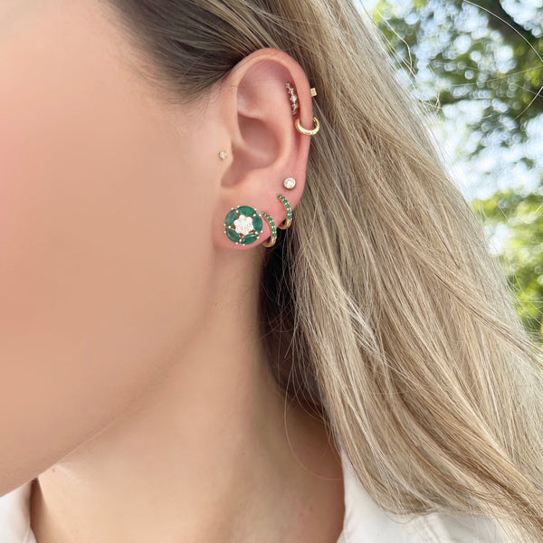 14K GOLD DIAMOND EMERALD ELSA STUDS