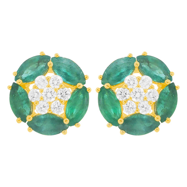 14K GOLD DIAMOND EMERALD ELSA STUDS