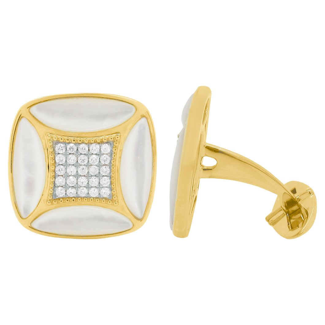 14K GOLD DIAMOND MOTHER OF PEARL BRENT CUFFLINKS