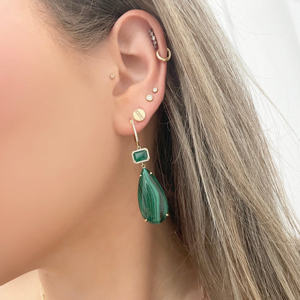 14K GOLD DIAMOND EMERALD AND MALACHITE KATIE EARRINGS