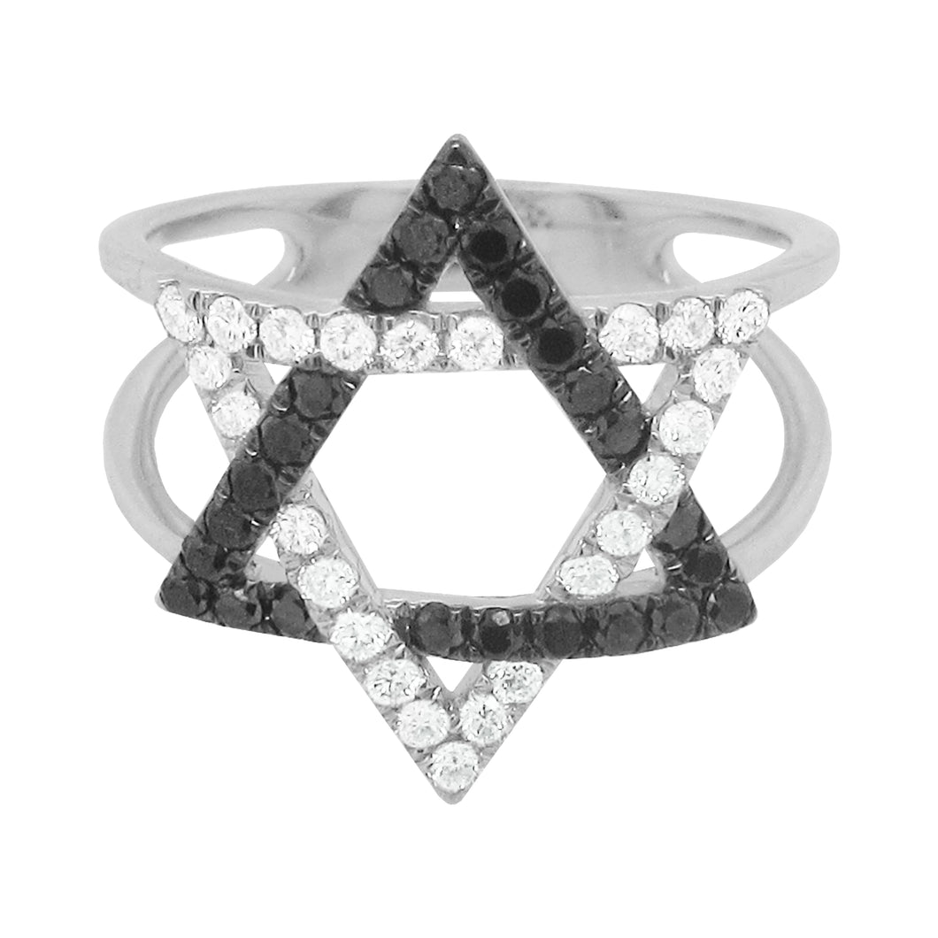 14K GOLD BLACK AND WHITE DIAMOND MAGEN DAVID RING