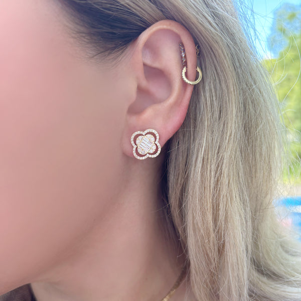 14K GOLD DIAMOND VIENNA CLOVER STUDS