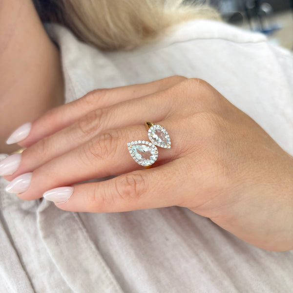 18K GOLD DIAMOND AQUAMARINE ELLA RING