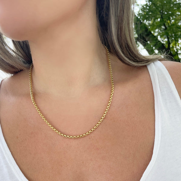 14K GOLD BARREL CHAIN NECKLACE