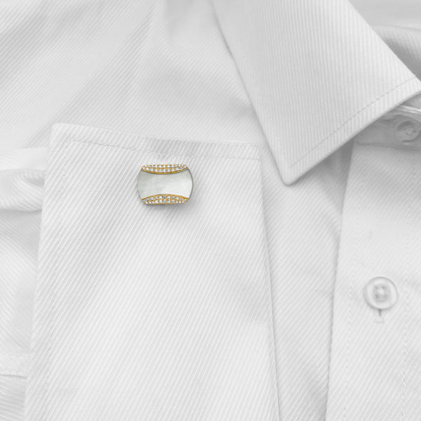 14K GOLD DIAMOND WHITE MOTHER OF PEARL JIMMY CUFFLINKS