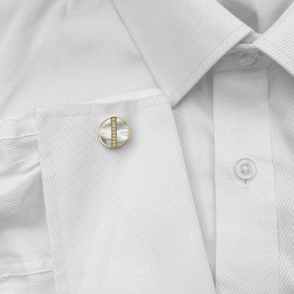 14K GOLD DIAMOND WHITE MOTHER OF PEARL OLIVER CUFFLINKS