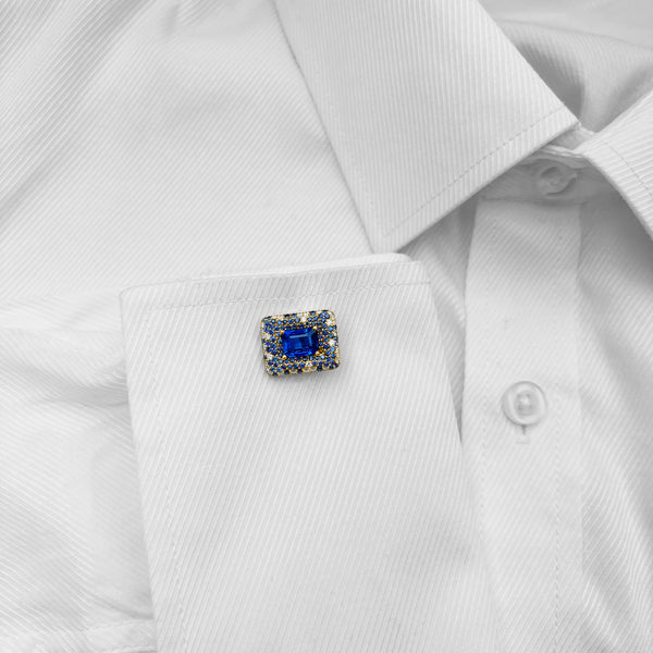14K GOLD DIAMOND SAPPHIRE JOE CUFFLINKS
