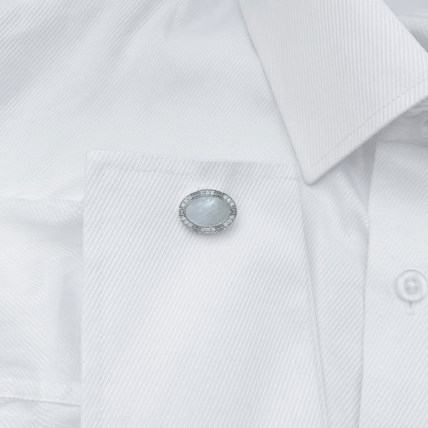 14K GOLD DIAMOND MOTHER OF PEARL JACK CUFFLINKS