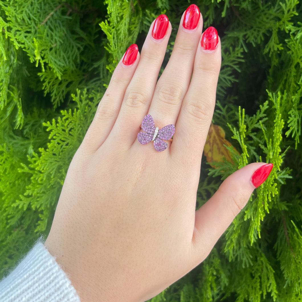 14K GOLD DIAMOND PINK SAPPHIRE FIONA BUTTERFLY RING