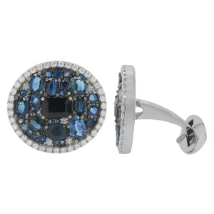 14K GOLD DIAMOND SAPPHIRE MATT CUFFLINKS