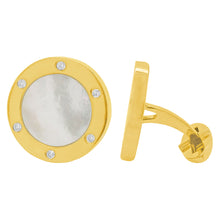 14K GOLD DIAMOND WHITE MOTHER OF PEARL ELLIOT CIRCLE CUFFLINKS