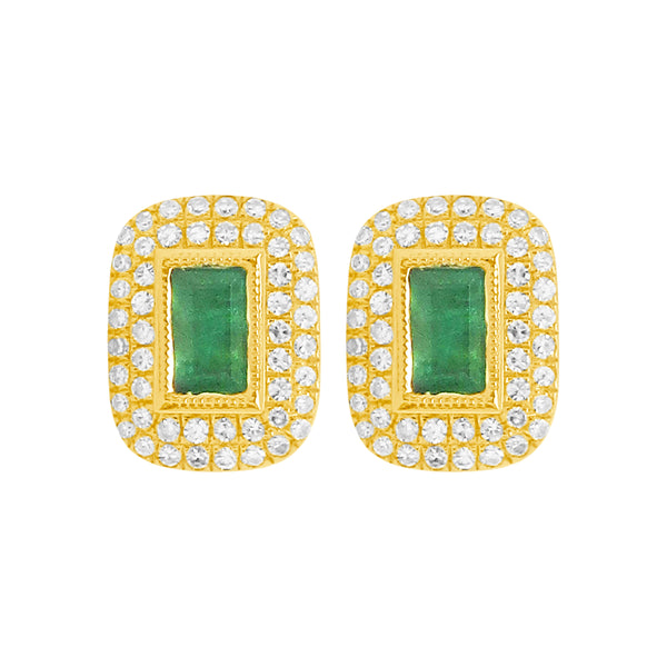 14K GOLD DIAMOND EMERALD BRITTANY STUDS