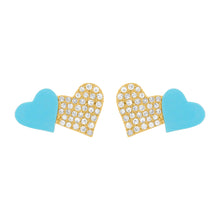 14K GOLD DIAMOND TURQUOISE ALI HEART STUDS