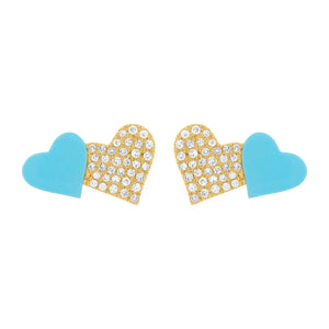 14K GOLD DIAMOND TURQUOISE ALI HEART STUDS