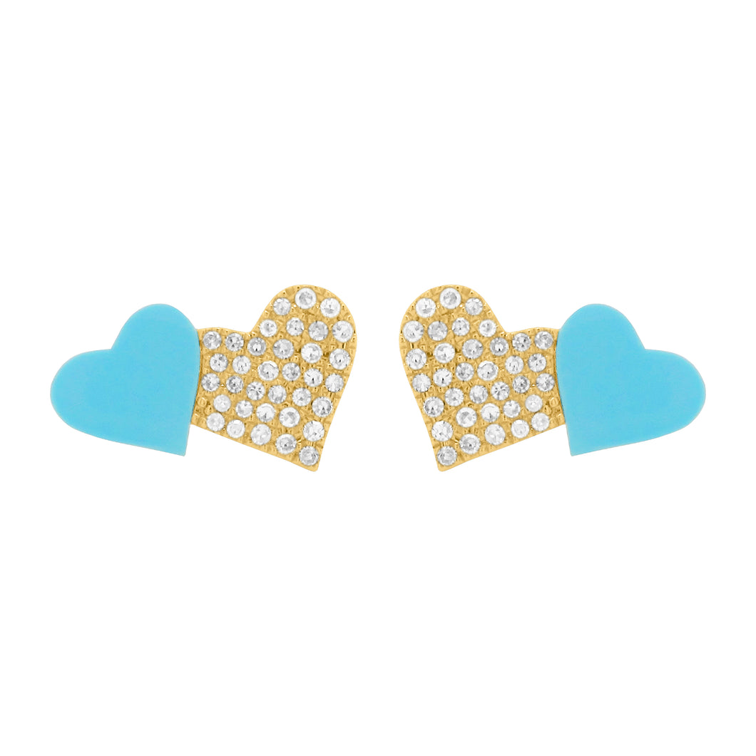 14K GOLD DIAMOND TURQUOISE ALI HEART STUDS