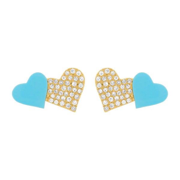 14K GOLD DIAMOND TURQUOISE ALI HEART STUDS