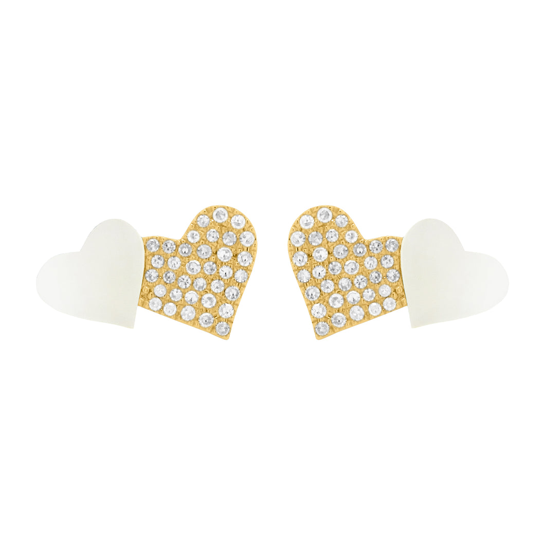 14K GOLD DIAMOND MOTHER OF PEARL ALI HEART STUDS