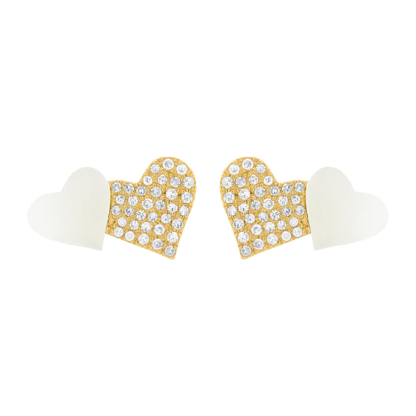 14K GOLD DIAMOND MOTHER OF PEARL ALI HEART STUDS