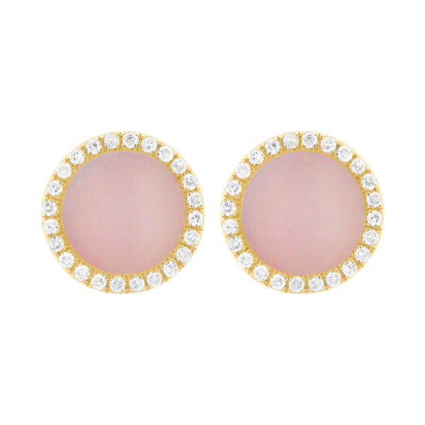 14K GOLD DIAMOND PINK OPAL LIELLE CIRCLE STUDS