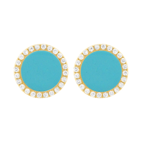 14K GOLD DIAMOND TURQUOISE LIELLE CIRCLE STUDS