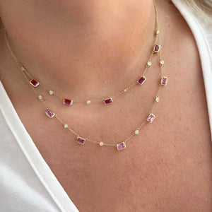 14K GOLD DIAMOND PINK SAPPHIRE LUCY NECKLACE