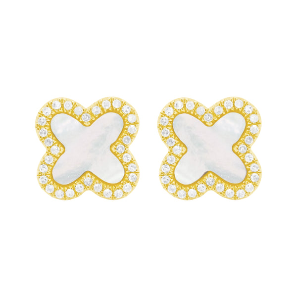 14K GOLD DIAMOND MOTHER OF PEARL EVA CLOVER STUDS