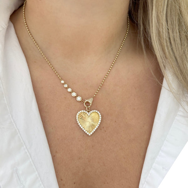 14K GOLD DIAMOND FLUTED HEART CHARM