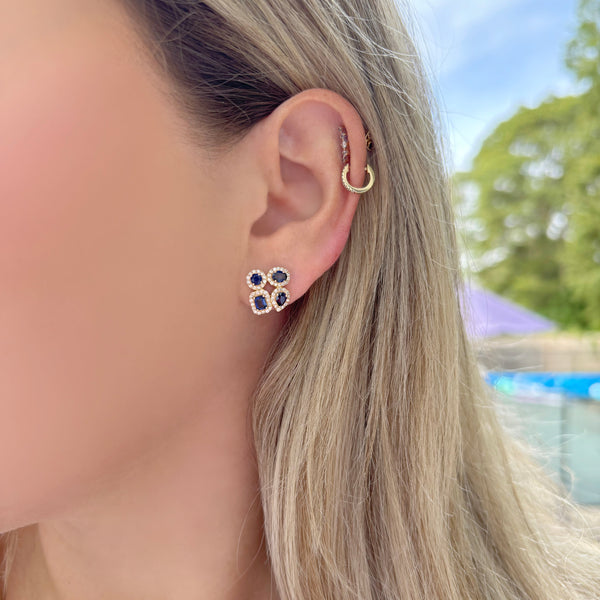 14K GOLD DIAMOND SAPPHIRE SMALL RACQUI STUDS