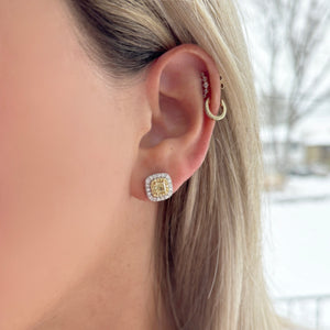 14K GOLD DIAMOND AND YELLOW DIAMOND BRENDA CUSHION STUDS