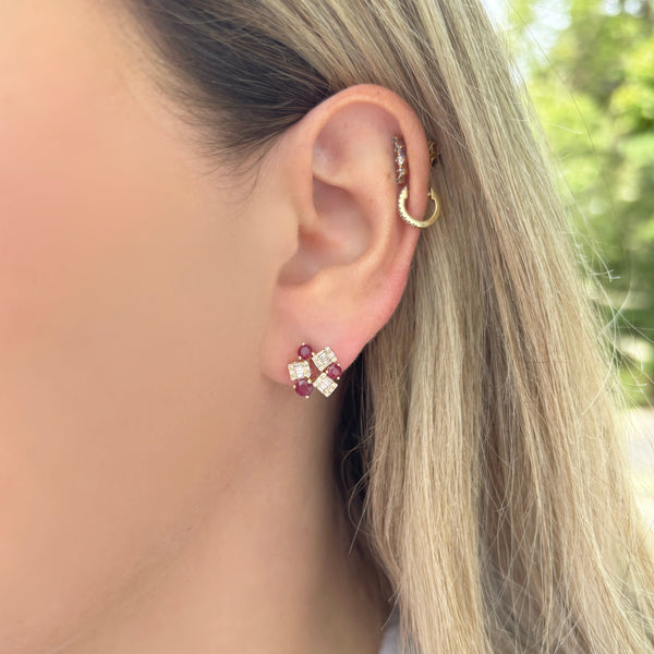 14K GOLD DIAMOND RUBY WINNIE STUDS