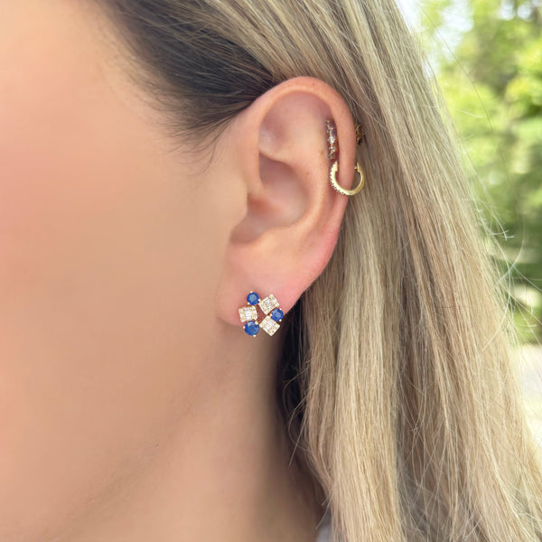 14K GOLD DIAMOND SAPPHIRE WINNIE STUDS