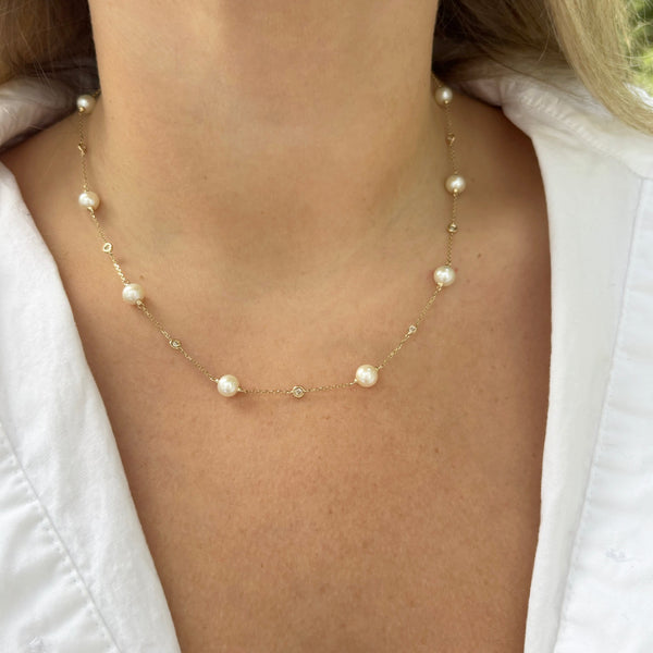14K GOLD DIAMOND PEARL PERRY NECKLACE
