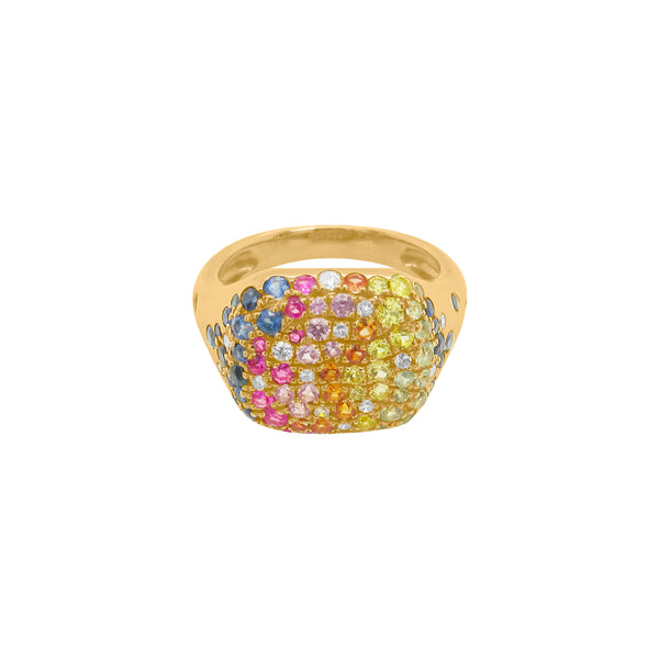 14K GOLD DIAMOND MULTICOLOR SAPPHIRE CONFETTI PINKY RING