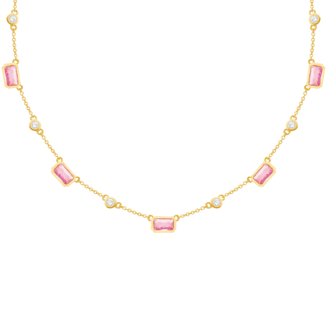 14K GOLD DIAMOND PINK SAPPHIRE DELILAH NECKLACE