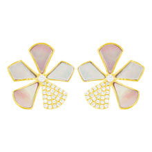 14K GOLD DIAMOND MOTHER OF PEARL AND PINK MOTHER OF PEARL DALE FLOWER STUDS