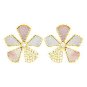 14K GOLD DIAMOND MOTHER OF PEARL AND PINK MOTHER OF PEARL DALE FLOWER STUDS