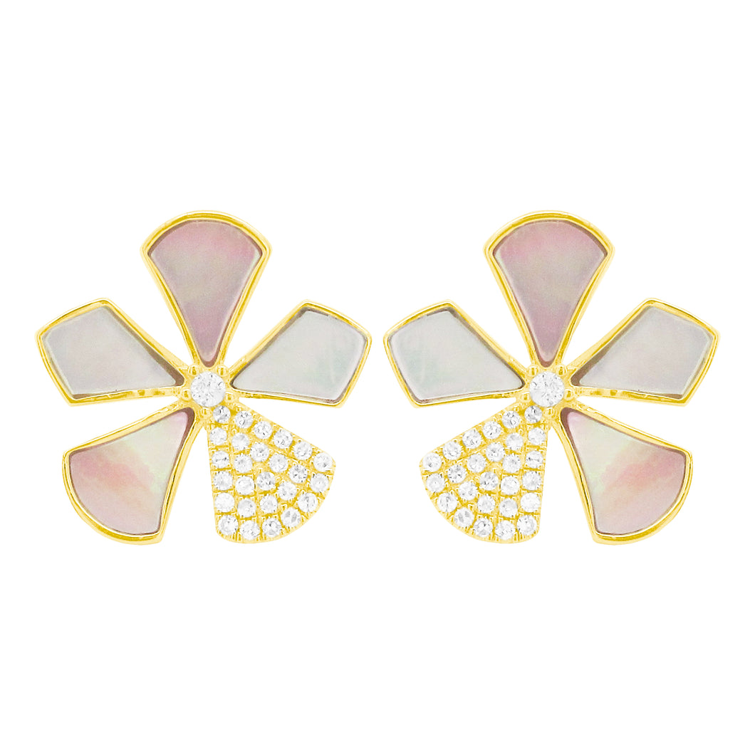 14K GOLD DIAMOND MOTHER OF PEARL AND PINK MOTHER OF PEARL DALE FLOWER STUDS