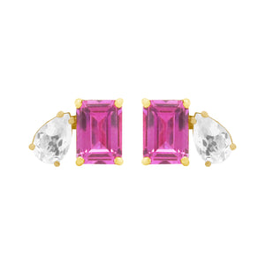 14K GOLD WHITE TOPAZ AND PINK TOPAZ CHARLOTTE STUDS