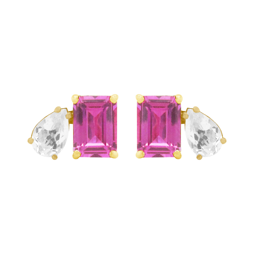 14K GOLD WHITE TOPAZ AND PINK TOPAZ CHARLOTTE STUDS