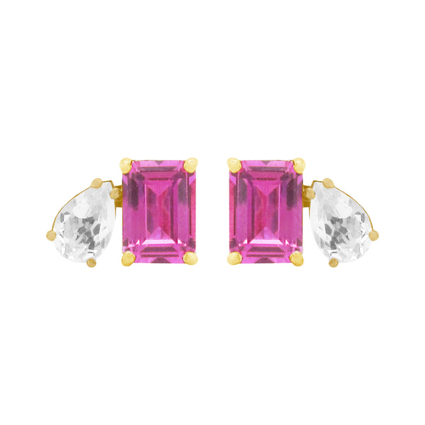 14K GOLD WHITE TOPAZ AND PINK TOPAZ CHARLOTTE STUDS