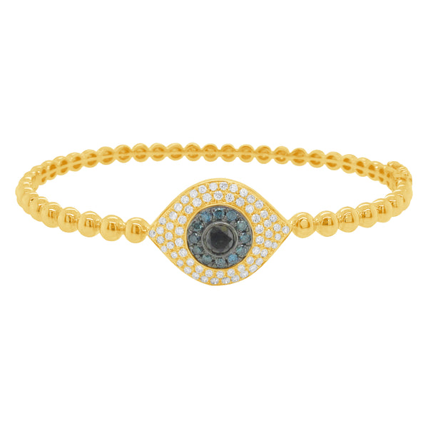 14K GOLD DIAMOND BLACK DIAMOND AND SAPPHIRE ELSIE EYE BANGLE