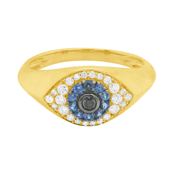 14K GOLD DIAMOND BLACK DIAMOND AND SAPPHIRE ELSIE EYE RING