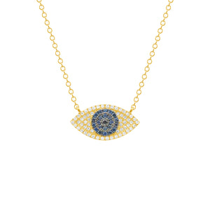 14K GOLD DIAMOND BLACK DIAMOND AND SAPPHIRE KENDALL EYE NECKLACE