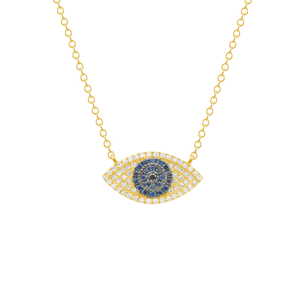 14K GOLD DIAMOND BLACK DIAMOND AND SAPPHIRE KENDALL EYE NECKLACE