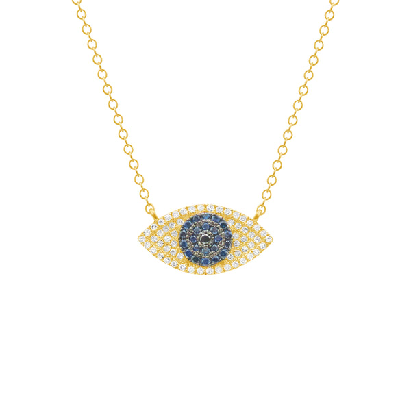 14K GOLD DIAMOND BLACK DIAMOND AND SAPPHIRE KENDALL EYE NECKLACE