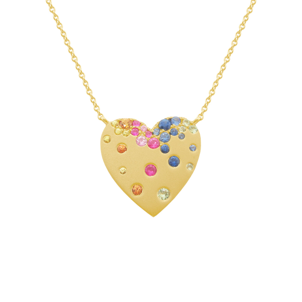 14K GOLD MULTICOLOR SAPPHIRE HANNAH CONFETTI HEART NECKLACE