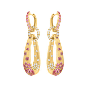 14K GOLD DIAMOND RUBY AND PINK SAPPHIRE SAGE EARRINGS