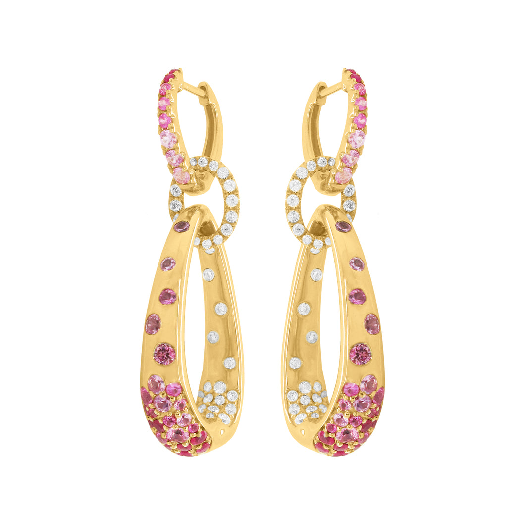 14K GOLD DIAMOND RUBY AND PINK SAPPHIRE SAGE EARRINGS